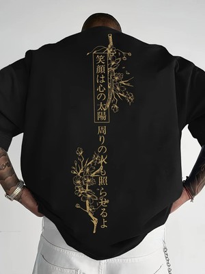 CC Collection Erkek Oversize Japon Kiraz Ağacı Baskılı T-Shirt Rahat ve Şık Tasarım