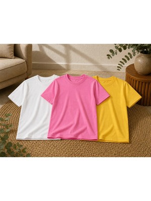CC Collection 3’lü Çocuk Basic Tişört Seti %100 Pamuk Kısa Kollu Günlük Rahat Unisex Tshirt
