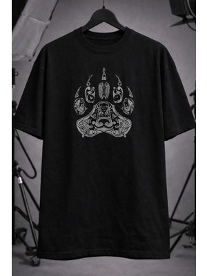 CC Collection Unisex Oversize Siyah Ayı Pençe Baskılı Unisex Street Style Tişört