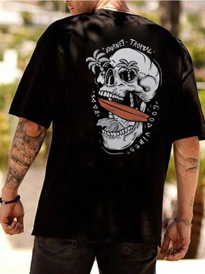CC Collection Tropical Kafatası Baskılı Erkek Oversize T-Shirt