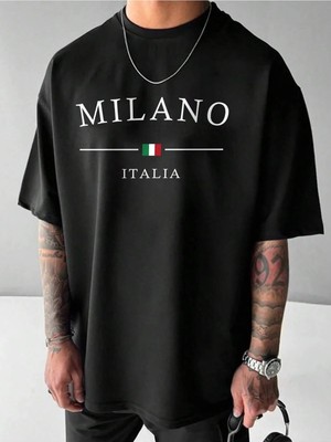 CC Collection Milano Baskılı Oversize Erkek T-Shirt