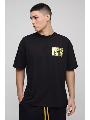 CC Collection Access Denied Yazılı Siyah Oversize T-Shirt - Rahat ve Şık Tasarım