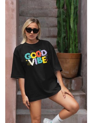 CC Collection Good Vibe Baskılı Kadın Oversize T-Shirt
