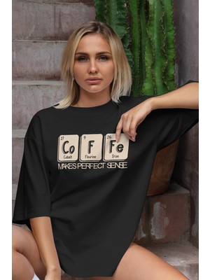 CC Collection Kahve Formülü Baskılı Kadın Oversize T-Shirt