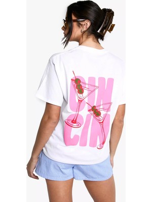 CC Collection Oversize Kadın Cın Cın Sırt Baskı Detaylı T-Shirt