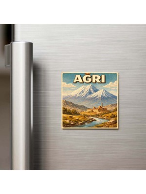 İberk Ağrı Şehri - Pop-Art Travel - 9x9 cm Buzdolap Magneti
