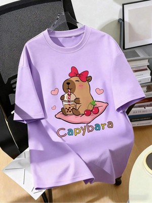 CC Collection Cappybara Desenli Çocuk Tişört Sevimli Baskılı Regular Fit