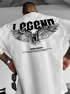 CC Collection Erkek Legend Kartal Sırt Baskı Detaylı Oversize T-Shirt Rahat ve Şık Tasarım