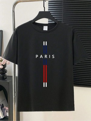 CC Collection Paris Çizgi Baskılı Unisex Oversize T-Shirt