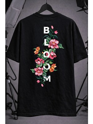 CC Collection Unisex Oversize Sırta Bloom Baskılı Siyah T-Shirt