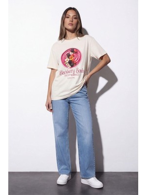 Quzu 26YTSH02083 Kadın Baskı Nakış Detaylı T-Shirt