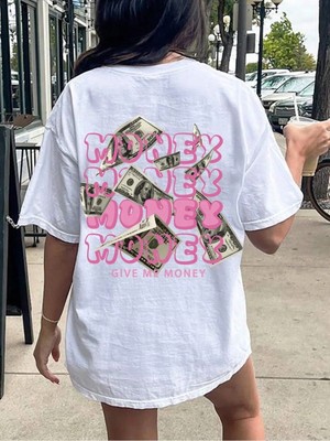 CC Collection Money Sırt Baskılı Oversize Kadın T-Shirt - Rahat ve Şık Tasarım