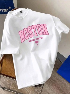 CC Collection Kadın/erkek Baston Baskılı Oversize Pamuklu Bisiklet Yaka T-Shirt Tişört