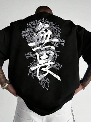 CC Collection Çin Ejderhası Baskılı Erkek Oversize T-Shirt