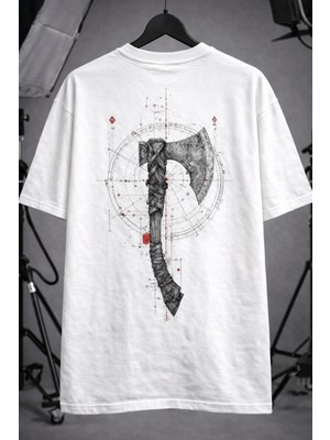 CC Collection Unisex Oversize Sırta Leviathan Baskılı Beyaz T-Shirt