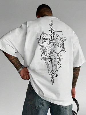 CC Collection Dünya Pusula Baskılı Oversize T-Shirt