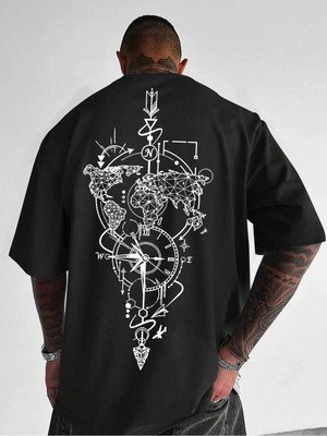 CC Collection Dünya Pusula Baskılı Oversize T-Shirt