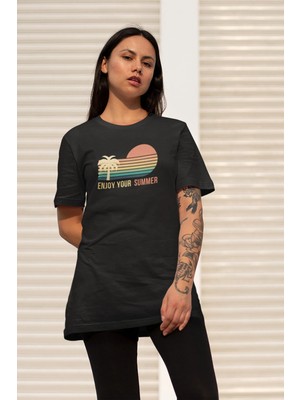 CC Collection Kadın Enjoy Your Summer Baskılı Oversize T-Shirt