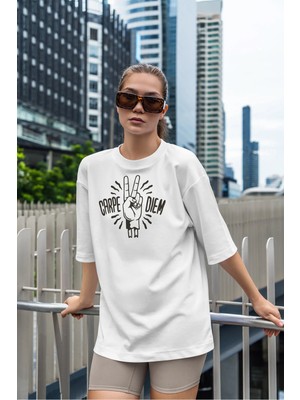 CC Collection Kadın Carpe Diem Baskılı Oversize T-Shirt