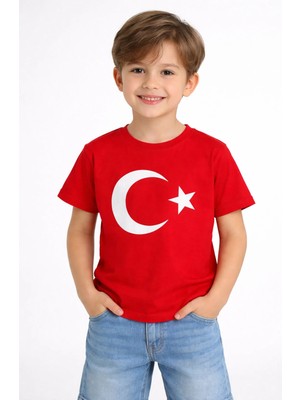 CC Collection Kız/erkek Türk Bayrağı Baskılı Kırmızı Çocuk Tshirtü
