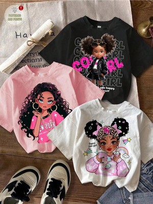 CC Collection Kız Çocuk Baskılı Tişört Pamuklu Yazlık 3'lü Renkli Desenli Nefes Alan Kumaş Tshirt