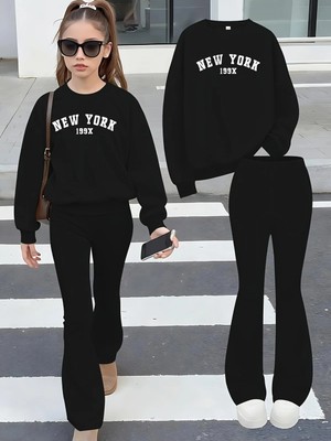 CC Collection Kız Çocuk Kışlık Kalın Ispanyon Paça New York Baskılı 2'litakım