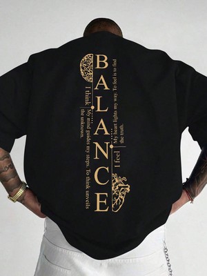 CC Collection Erkek Oversize Balance Baskılı T-Shirt Rahat ve Şık Tasarım