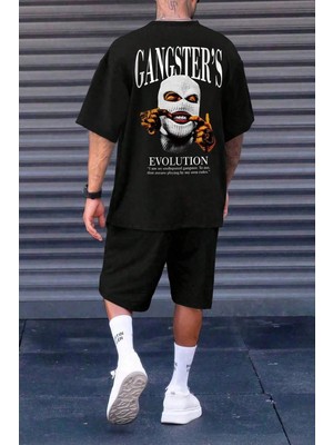 CC Collection Erkek Siyah Şort-Tshirt Takım Gangster Sırt ve Ön Baskılı