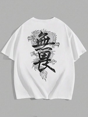 CC Collection Çin Ejderhası Baskılı Erkek Oversize T-Shirt