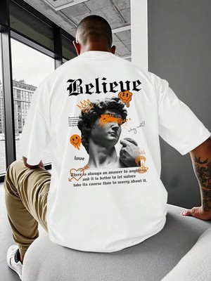 CC Collection Believe Baskılı Erkek Oversize T-Shirt