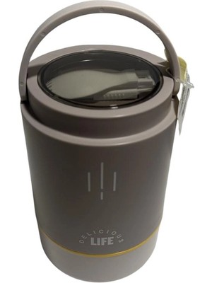 Vagonlife Paslanmaz Çelik Kulplu Taşınabilir 3 Bölmeli Silindir Yemek Kabı - Lunch Box VGN1266 900ML - Kahverengi