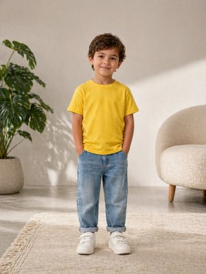 CC Collection Çocuk Basic Tişört Düz Baskısız Kısa Kollu Günlük Rahat Unisex Tshirt