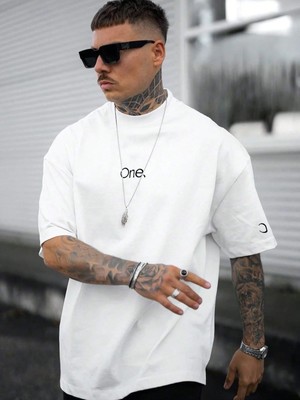 CC Collection Kol Detaylı Baskılı Unisex Oversize T-Shirt