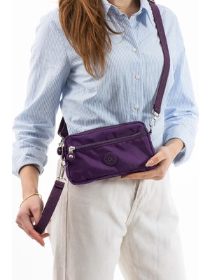 Nemo Bags Mor Cüzdan, 4 Gözlü, Telefonluk, Orjinal Crinkle Kumaş, Çapraz Askılı Omuz Çantası, 20X12CM