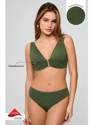 Kom Stavs Parlak Dokulu Kumaş Üçgen Bikini