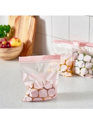 IKEA Istad Kilitlenebilir Buzdolabı Poşeti, Açık Pembe, 1 Lt, 25 Adet