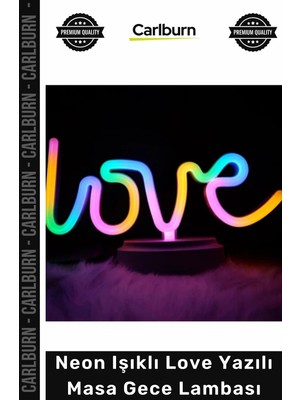 Carlburn #gecelambası Dekoratif LED Tasarım USB Pilli Romantik Hediye Neon Işıklı Love Yazılı Masa Gece Lambası