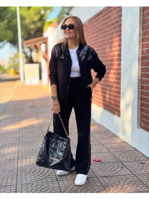 Pileli Store Pilelistore-  Iki Iplik Kumaş Pul ve Fermuar Detaylı Ikili Takım