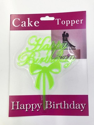 Mestore Happy Birthday Yazılı Fiyonklu Pasta Kek Çubuğu Yeşil Renk