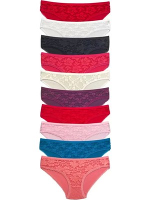 Pileli Store Pilelistore 10 Adet Önü Dantelli Transparan  Slip Külot S231