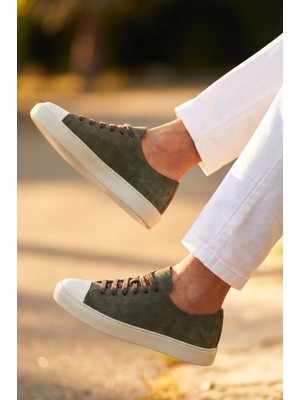 Shoetyle - Haki Hakiki Süet Bağcıklı Erkek Sneaker 666-25