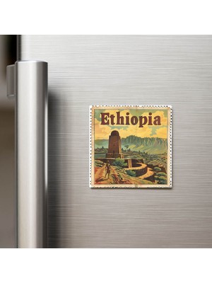 İberk Etiyopya Ethiopia - Posta Pulu Temalı Ülke - Baskılı Buzdolap Magneti Kare - 9x9 cm