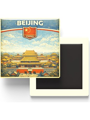 İberk Retro Çin Pekin Şehri Temalı Vintage Buzdolap Magneti – 9x9 cm