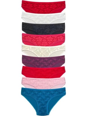Pileli Store Pilelistore 9 Adet Önü Dantelli Transparan  Slip Külot S119