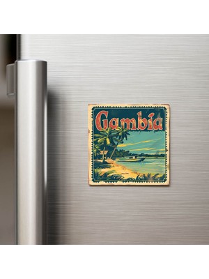 İberk Gambiya Gambia - Posta Pulu Temalı Ülke - Baskılı Buzdolap Magneti Kare - 9x9 cm