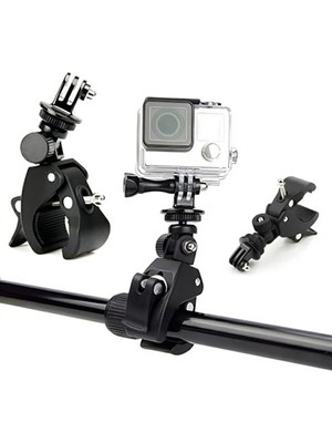 Evrensel Alünyum Alaşımlı Aksiyon Kamerası Montaj Kelepçesi, 360° Döner, Motosiklet ve Bisiklet – Go Hero 11/10/9/8/7/6/5, INSTA360, Akaso, Dji Osmo Action, Pocket ile Uyumlu, Siyah