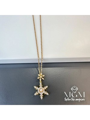 Mestore Çelik Zirkon Taşlı Kar Tanesi Kolye