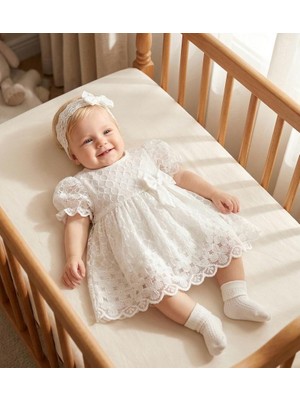 Miniday Baby Kız Bebek Mevlütlük Yazlık Elbise Bandanalı Dantelli Yeni Doğan Hastane Çıkışı Gelinlik Abiye 13