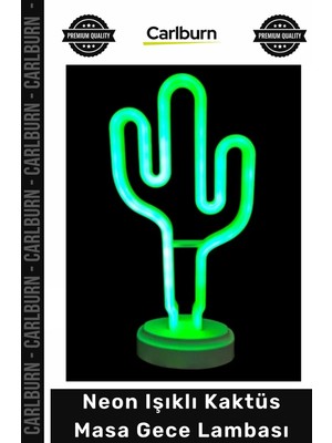Carlburn #aydınlatma Modern Dekoratif Yeşil LED Pilli USB Ofis Ev Şık Neon Işıklı Kaktüs Masa Gece Lambası
