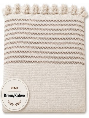 Mandaş Tekstil Pamuklu Kaymaz Hasır Dokuma Koltuk Örtüsü (180X220) - Kreme Kahve